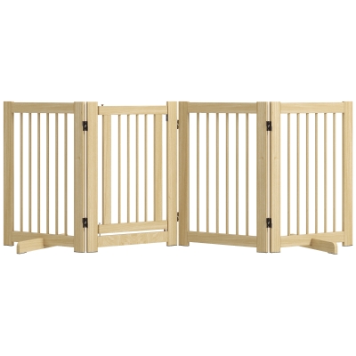 PawHut Barrera para Perros Independiente, 4 Paneles, Flexible, Madera de Pino, 204x36x75 cm, Madera Natural