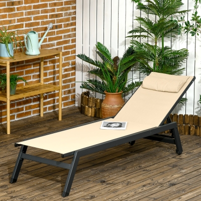 Outsunny Lettino prendisole 164x55x90cm Kaki