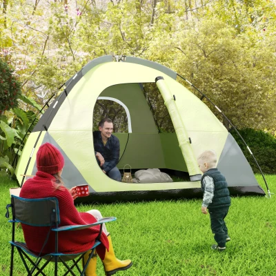 Outsunny Campingzelt 3 Personen Kuppelzelt, Wasserdicht und UV-Schutz, 300x300x180 cm, Gelb und Grau