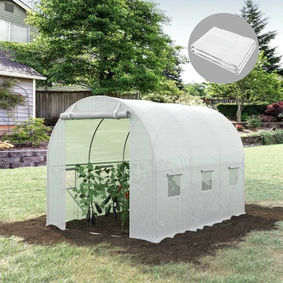 Outsunny Lona de Repuesto para Invernadero Túnel 6 m², lona PE Anti-UV impermeable 6 ventanas + Puerta Enrollable con cremallera Blanco