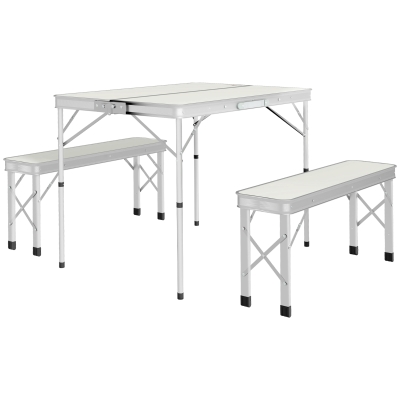 Outsunny Table Pique-Nique Pliante avec 2 Bancs MDF Aluminium Argent