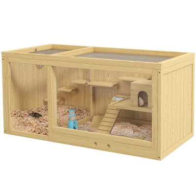 PawHut Gabbia per criceti 100cm x 50cm x 50cm Legno naturale
