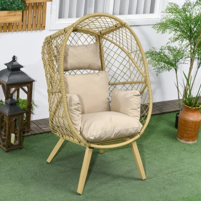 Outsunny Sillón huevo con estructura de resina efecto mimbre y cojines de poliéster estructura de metal 88x85x143 cm
