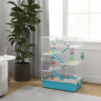 PawHut Cage Hamster 6 Étages avec Tunnels et Accessoires Bleue
