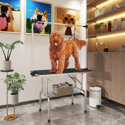 PawHut Tavolo Toelettatura per Animali 107cm x 60cm x 170 cm Nero
