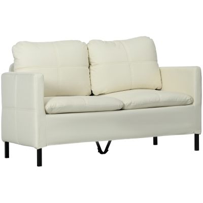 HOMCOM Sofá de 2 plazas contemporáneo patas de metal Negro tela de lino Crema