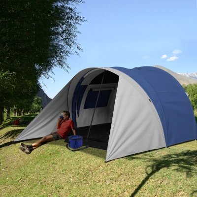 Outsunny Tenda da campeggio 390x315x188cm Blu e grigio