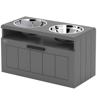 PawHut Station Chiens Grands 2 Bols Inox Tiroir Distributeur Gris