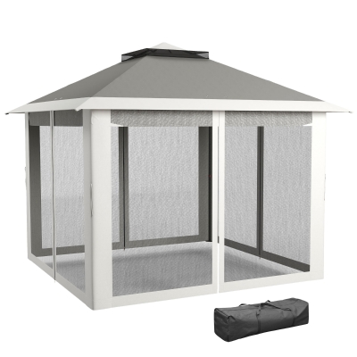 Outsunny Gazebo Extérieur Réglable Métal Tissu Gris 3,3x3,3m