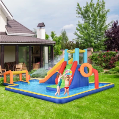 Outsunny Château Gonflable Enfants avec Toboggan et Panier 590cm