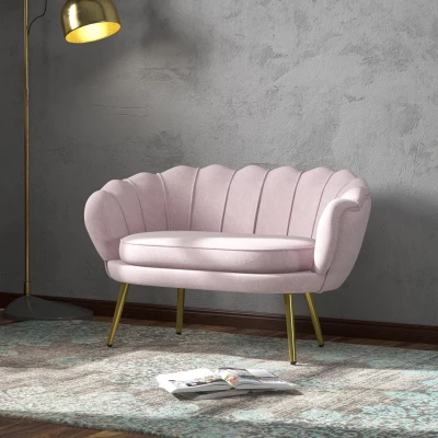 HOMCOM 2-Sitzer-Sofa im Industrial Chic-Stil aus Samteffektgewebe und Metall, 130x77x77 cm, Rosa