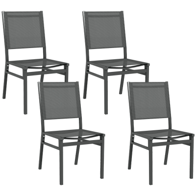 Outsunny Conjunto de 4 sillas de jardín en aluminio con revestimiento de malla textileno para comedor exterior