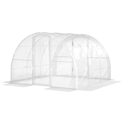 Outsunny Garten Tunnelgewächshaus 3 x 3 x 2 m 9 m² mit Tür mit Scharnieren und 150 g/m² PE-Folie für Gemüse Pflanzen Blumen