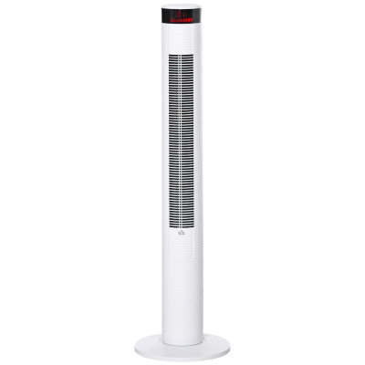 HOMCOM Säulenventilator mit 3 Geschwindigkeiten und 4 Modi, 12-Stunden-Timer, LED-Panel und Fernbedienung, Weiß