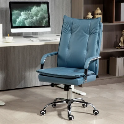 HOMCOM Silla de oficina silla ergonómica altura ajustable respaldo alto inclinable apoyabrazos y ruedas Azul