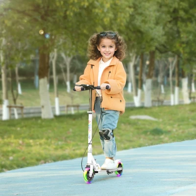 AIYAPLAY Roller für Kinder 3-8 Jahre, klappbarer Roller mit 2 LED-Rädern Leuchträdern, 4 Höhenverstellungen, weiß