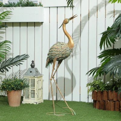 Outsunny Estatua de jardín exterior, escultura de garza en metal, decoración de jardín exterior 90 cm, Multicolor