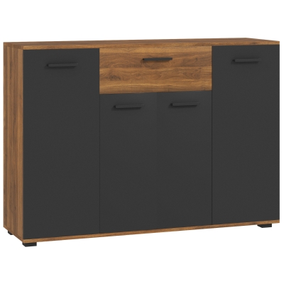 HOMCOM Mueble de Almacenamiento Buffet de salón con 4 armarios cajones y estanterías ajustables 120x35x85 cm Marrón y Negro