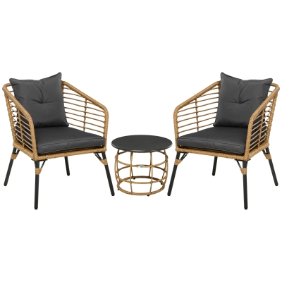 Outsunny Set de Bistrot de 3 Piezas Resistente a la Intemperie 1 Mesa Auxiliar 2 Sillas 62x65x78 cm Arena y Gris Oscuro