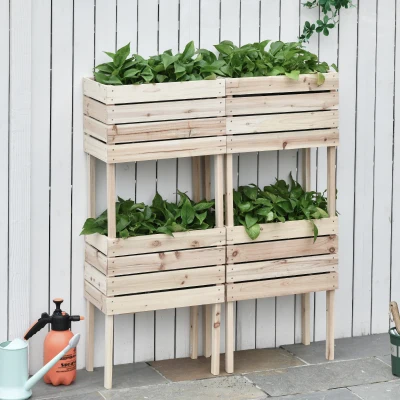 Outsunny Jardineras sobre pies adaptables cuadrados potagers Lote de 4, 50x30x60 cm Incluye insertos de riego y película protectora