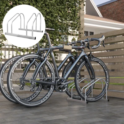 SPORTNOW Fahrradständer 2 Fahrräder Fahrradständer Reifenablage 61 mm Abmessung 50L x 34B x 27,5H cm Stahl silber