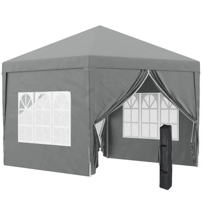 Outsunny Cenador para Exteriores 3x3 m Plegable con 4 Paneles Laterales, en Acero y Tela Oxford Gris Claro(m-1)