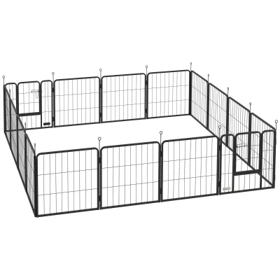 PawHut Parque para perros, parque para animales, 16 paneles, valla portátil plegable, seguro, Negro