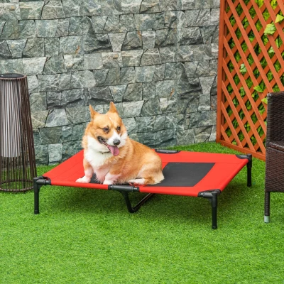 PawHut XXL erhöhtes Hundebett auf Füßen für Hunde und Katzen Campingbett Tier 92L x 76B x 18H cm Rot