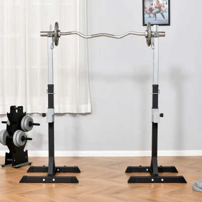 HOMCOM Supports Barres Réglables Acier 150kg Noir (Ensemble 2)
