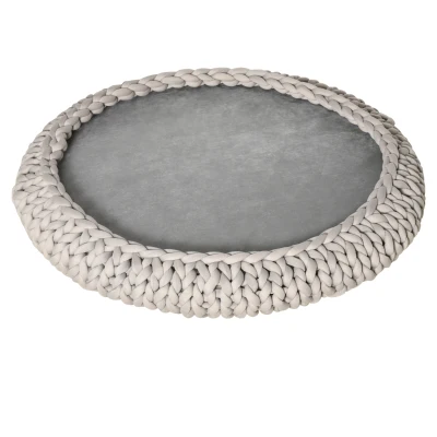 PawHut Colchón para Perros y Gatos Redonda, Elevada y Lavable en Algodón PP, Cojín Relleno, 93×15 cm, Gris