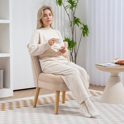 HOMCOM Samt Salonstuhl mit gepolsterter und geknöpfter Sitzfläche, 60x66x79 cm, Beige