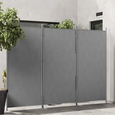 Outsunny Paravent mit 3 faltbaren und verstellbaren Paneelen, Polyester und Metall, 252x44x176 cm, Dunkelgrau