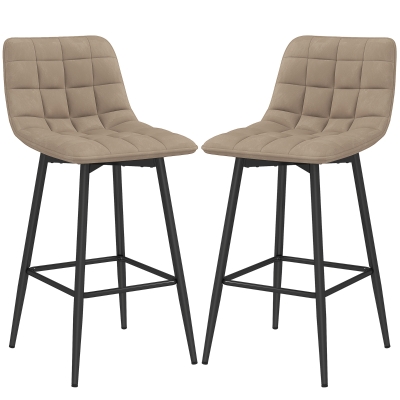 HOMCOM Set 2 Barhocker im skandinavischen Stil mit Samteffektstoff und Metall, 45x47x84 cm, Braun