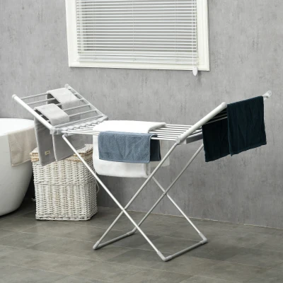 HOMCOM Secador de ropa eléctrico con 2 alas laterales extensibles marco de aleación de aluminio 144x53x91 cm
