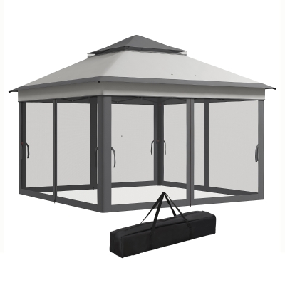 Outsunny Pavillon mit Moskitonetzen Verstellbar auf 3 Ebenen, aus Stahl und Oxford-Gewebe, 326x326x272 cm, Hell- und Dunkelgrau