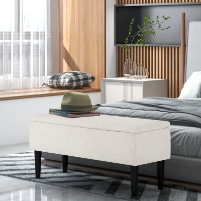 HOMCOM Panca Contenitore 95cm x 38cm x 45cm Bianco crema