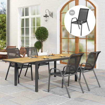 Outsunny Lot 4 Chaises Jardin Empilables Tissu Maille Cadre Acier Noir