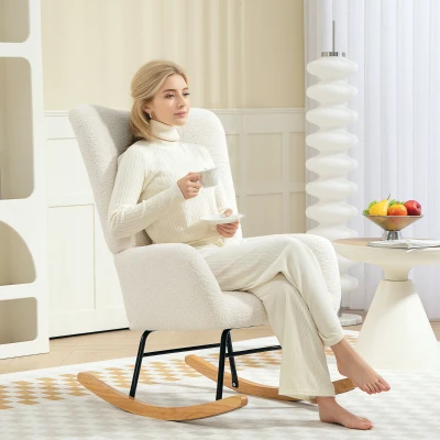 HOMCOM Poltrona a dondolo 70cm x 94cm x 100cm Bianco crema