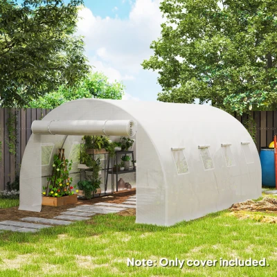 Outsunny Lona de repuesto invernadero tunel 12 m² 4x3x2 m PE anti-UV impermeable 8 ventanas + puerta enrollable con Cremallera Blanco