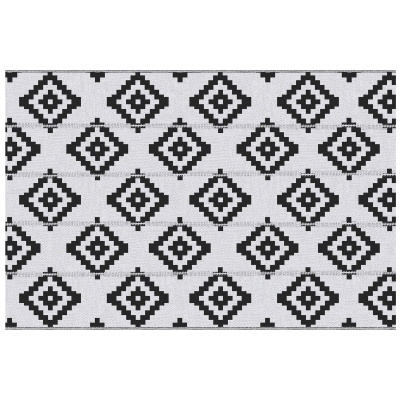 Outsunny Grafischer Outdoor-Teppich - Doppelseitig verwendbar 2 Muster - Maße 2,74L x 1,82B m - Hochdichtes PP 310 g/m² Schwarz Weiß
