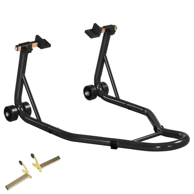 HOMCOM Soporte de Caballete Trasero para Motocicleta Elevador de Rueda con Ruedas y Brazo Oscilante en U Negro