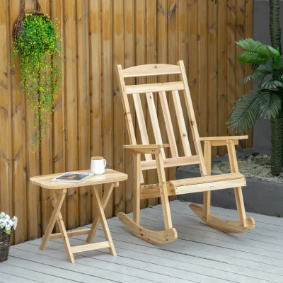 Outsunny Conjunto de jardín 2 piezas estilo acogedor sillón mecedor + mesa baja plegable madera maciza de pino Natural