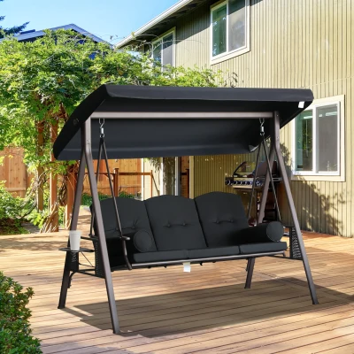Outsunny Dondolo da giardino 3 posti 121x208x172cm Nero
