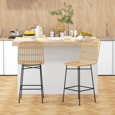 HOMCOM Tabouret Bar Rotin PE Boho 45x53,5x105cm Naturel/Noir