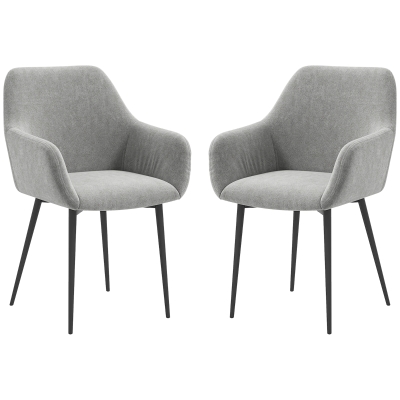 HOMCOM Set 2 Nordische Esszimmerstühle mit Gebogenen Armlehnen in Samtstoff, 54x57x80 cm, Dunkelgrau
