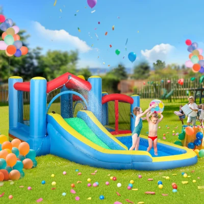 AIYAPLAY Château Gonflable 5 en 1 avec Toboggan et Piscines