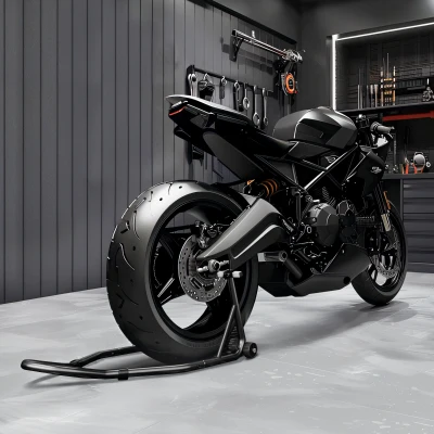 HOMCOM Soporte de Caballete Trasero para Motocicleta Elevador de Rueda con Ruedas y Brazo Oscilante en U Negro