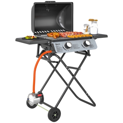 Outsunny Barbecue a Gas 2 Bruciatori Coperchio e Termometro Nero