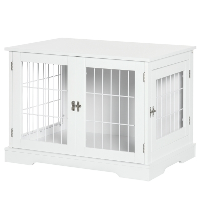 PawHut Gabbia per cani animali 2 in 1 tavolino con 2 porte con serratura, 76L x 54.5L x 56H cm, Metallo e MDF
