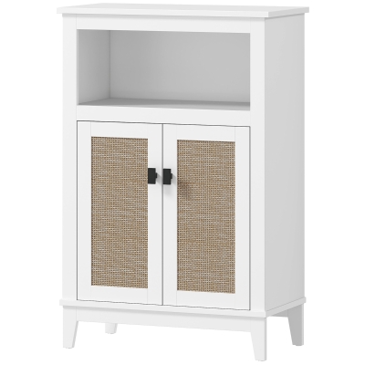 HOMCOM Meuble Salle de Bain Rotin Blanc 60x30x90 cm